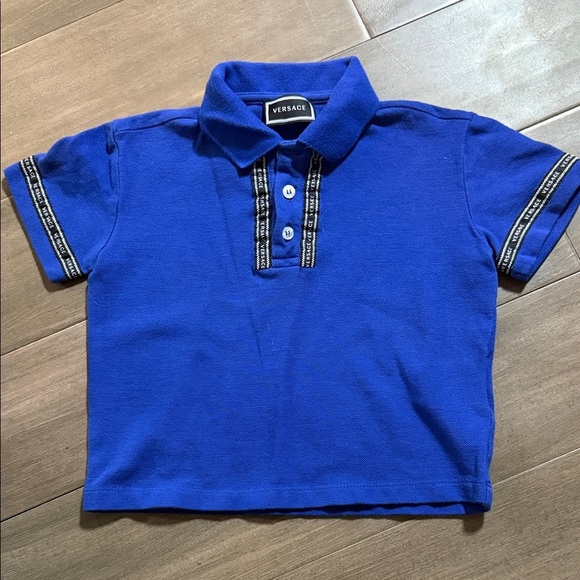 Versace Other - Versace Kids Royal Blue Logo Tape Polo Shirt SZ 4
